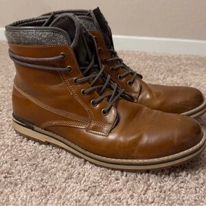 Men's Brown Leather Lace-Up Ankle Boots with Padded Collar